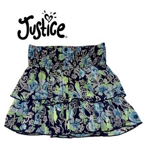 JUSTICE Floral Tiered Skirt Built-in Shorts Blue Green Sheer Fairycore Girl 12